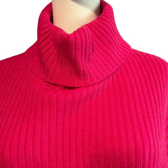 Sweater Turtleneck Fuchsia Crop Tie Sides Ribbed Knit Casual Bogo Runway 7 SZ 1X - Picture 2 of 11